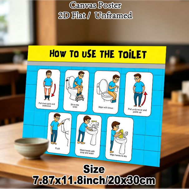 Toilet Usage Guide Painting Poster, Bright Cartoon Step-by-Step Instruction Poster, Clear Visual Guide For Proper Toilet Habits, Ideal For Bathroom_maomaolike.com