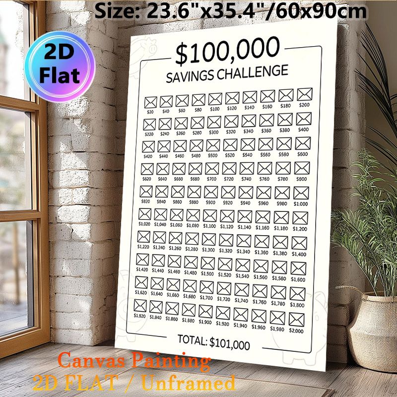 $100,000 Savings Challenge Painting Poster, Minimalist Envelope-style Savings Tracker Poster, Practical Design To Track And Reach Savings Goals, Ideal_maomaolike.com