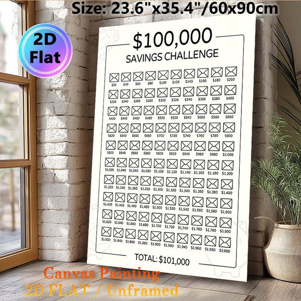 $100,000 Savings Challenge Painting Poster, Minimalist Envelope-style Savings Tracker Poster, Practical Design To Track And Reach Savings Goals, Ideal_maomaolike.com