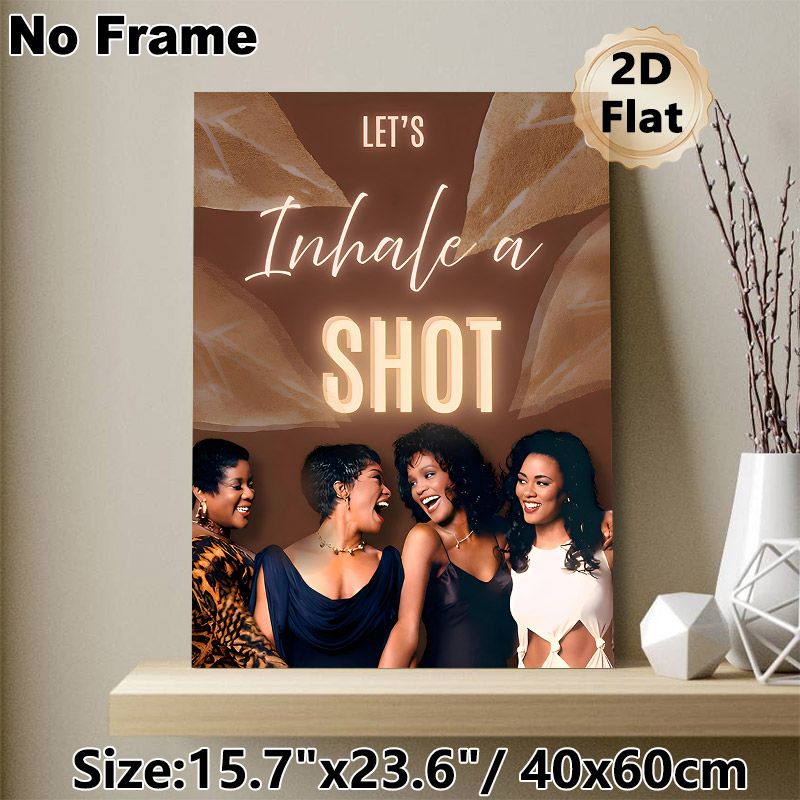 Joyful Girls' Gathering Painting Poster, Warm-toned Retro Style Poster, Playful "Let's Inhale A Shot" Design With Laughing Women, Ideal For Home Bar_maomaolike.com