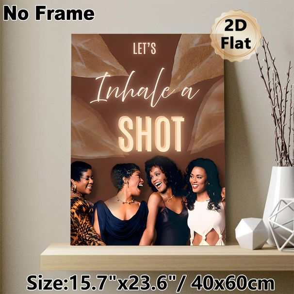 Joyful Girls' Gathering Painting Poster, Warm-toned Retro Style Poster, Playful "Let's Inhale A Shot" Design With Laughing Women, Ideal For Home Bar_maomaolike.com