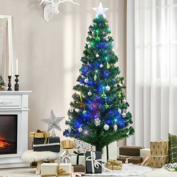 6' Tall Douglas Fir Pre-Lit Artificial Christmas Tree With Realistic Branches, 24 Multi-Color LED Lights, Fiber Optics And 230 Tips_maomaolike.com