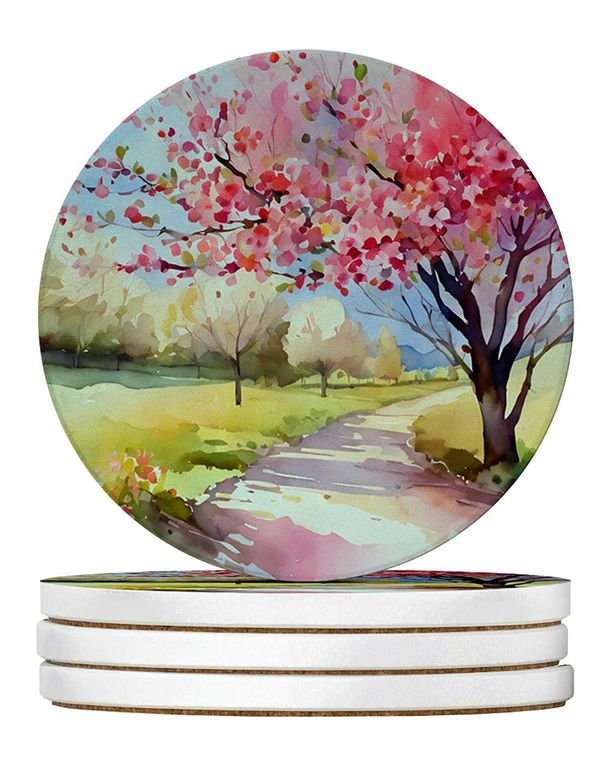 Michigan Blossoms In Watercolor Large Sandstone Coasters Pack Of 4 Absorbent Round Coasters Decor Gifts For Men Or Women, 4 In, Multicolor_maomaolike.com