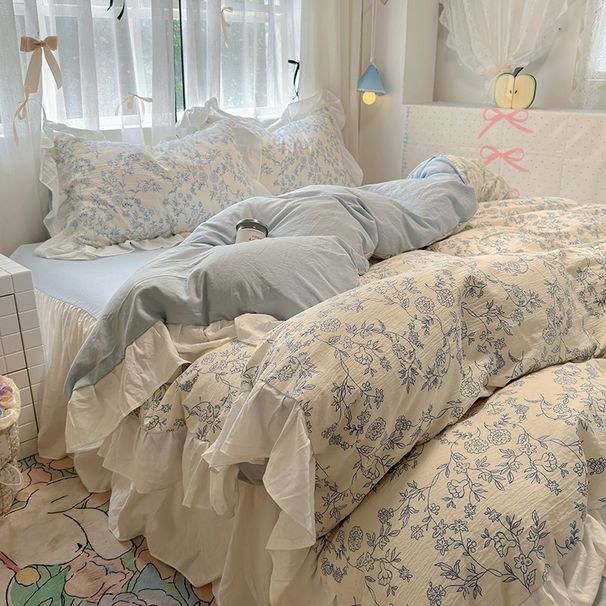 New French Princess Style Small Floral Washed Lace Comfortable Fresh Student Dormitory Four-Piece Set Wholesale_maomaolike.com