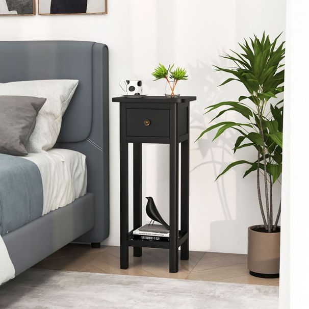 2 Tier Slim Nightstand Bedside Table With Drawer Shelf_maomaolike.com