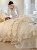 French Cream Style All-Cotton Ruffled Bedding Set Princess Pure Cotton Light Luxury Lace Duvet Cover Fairy Bed Skirt_maomaolike.com