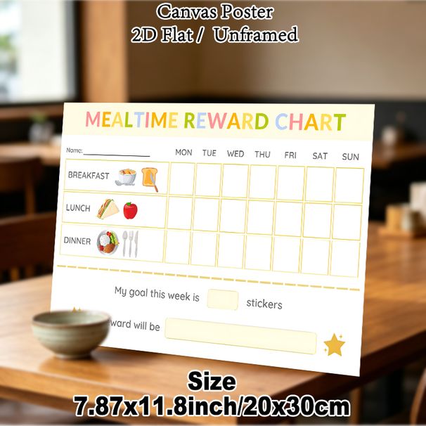 Mealtime Reward Chart Painting Poster, Bright Cartoon-style Food Graphic Poster, Useful Tracker To Encourage Regular Mealtime Routines For Home Dining_maomaolike.com