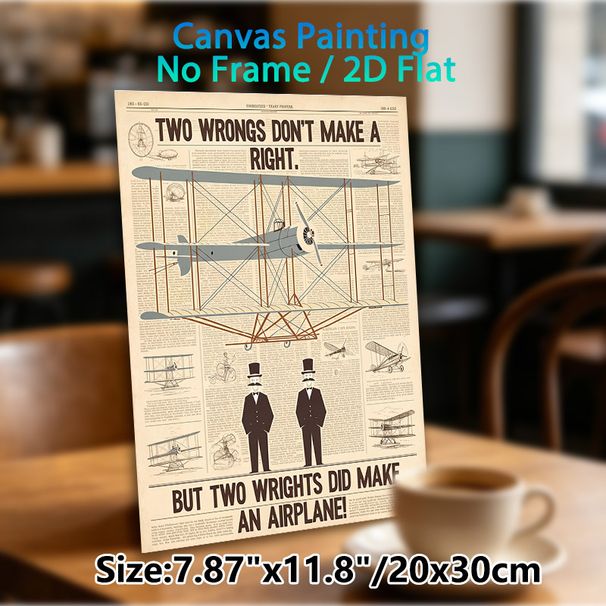 Vintage Airplane & Wright Brothers Pun Painting Poster, Retro Newspaper-style Graphic Poster, Witty Proverb-themed Decor With Biplane Art, Suitable_maomaolike.com