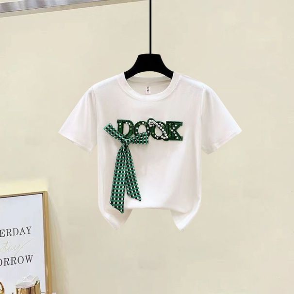 Women's Clothing fashion color matching embroidery short-sleeved T-shirt raw edge hip-wrapped A-line high waist denim skirt_maomaolike.com