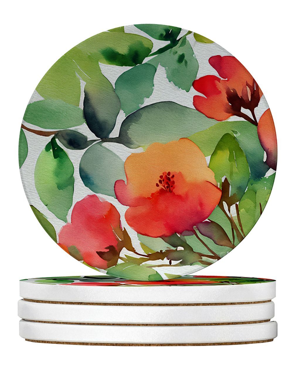 Connecticut Mountain Laurels In Watercolor Large Sandstone Coasters Pack Of 4 Absorbent Round Coasters Decor Gifts For Men Or Women, 4 In, Multicolor_maomaolike.com