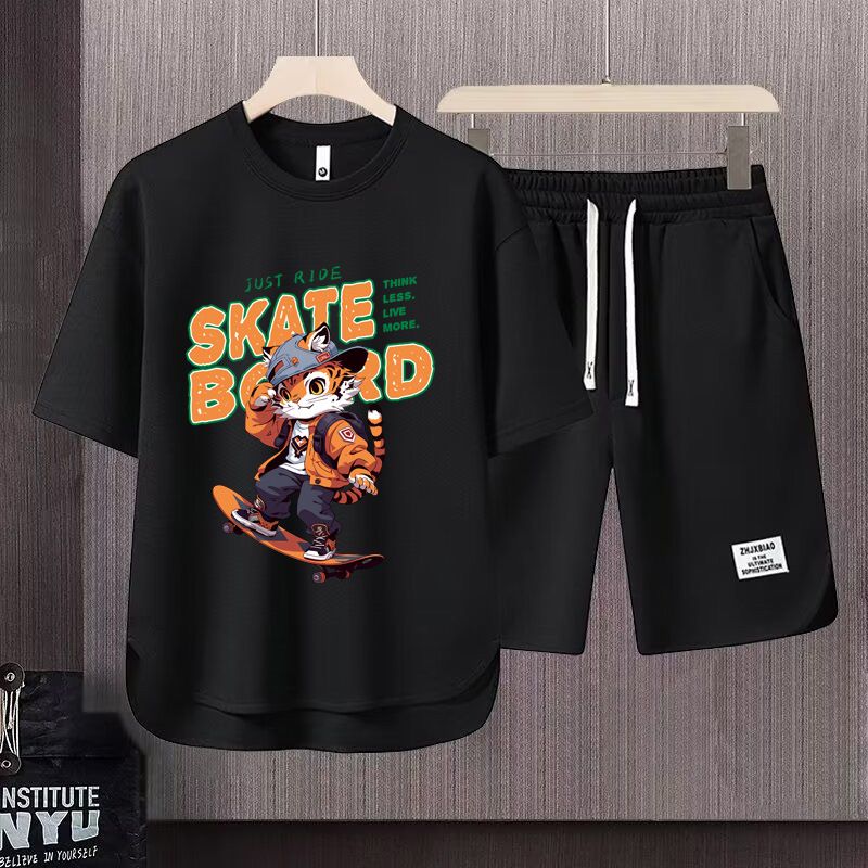 Men's Clothing 2024 Waffle Casual Summer Suit Men's Loose Teen Short sleeved T shirt Shorts Handsome Two piece Suit_maomaolike.com