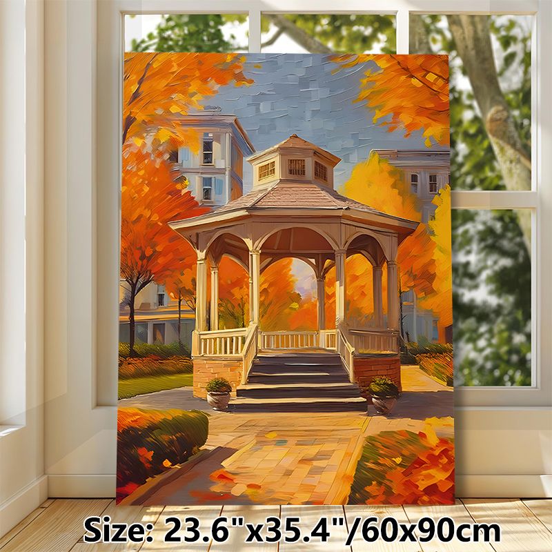 Autumn Gazebo Painting Poster, Vibrant Impressionist-style Poster Featuring Warm-toned Fall Gazebo With Golden Foliage And Houses, Adds Cozy Seasonal_maomaolike.com