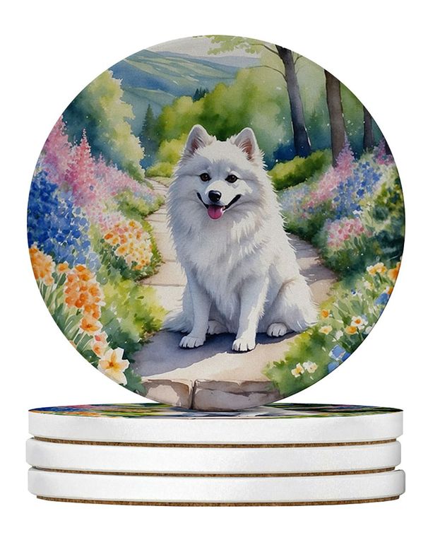 American Eskimo Spring Garden Large Sandstone Coasters Pack Of 4 Absorbent Round Coasters Decor Gifts For Men Or Women, 4 In, Multicolor_maomaolike.com