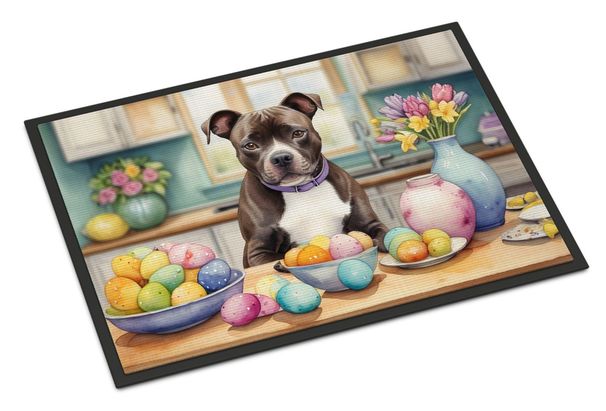 Decorating Easter Staffordshire Bull Terrier Doormat Front Door Mat Indoor Outdoor Rugs For Entryway, Non Slip Washable Low Pile, 24H X 36W_maomaolike.com
