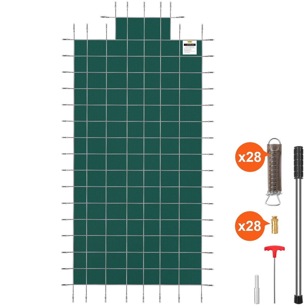 VEVOR Pool Safety Cover Fits 16x32ft Rectangle Inground Safety Pool Cover Green Mesh With 4x8ft Center End Steps Solid Pool Safety Cover For Swimming Pool Winter Safety Cover_maomaolike.com