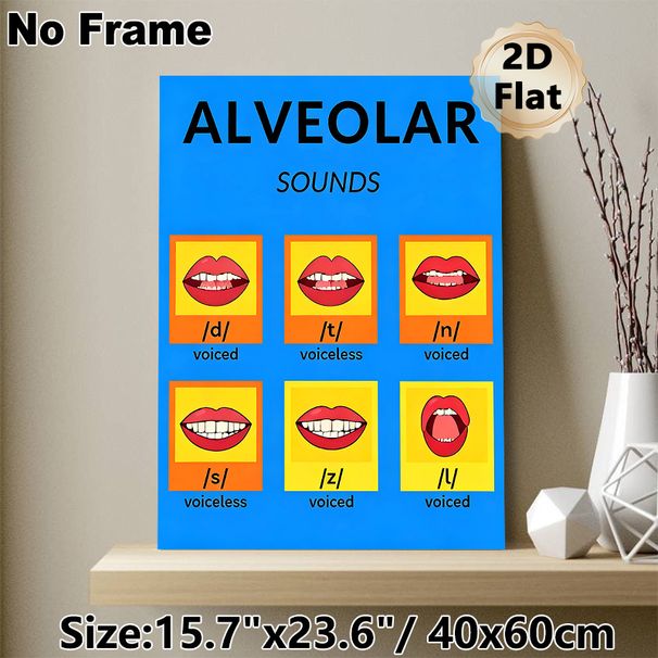 Alveolar Sounds Painting Poster, Bright & Clear Phonetics Chart Poster, Displays Mouth Shapes For English Alveolar Sounds, Helpful For Pronunciation_maomaolike.com
