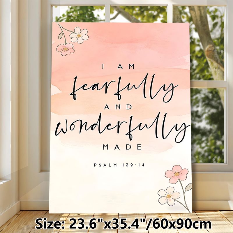 Bible Verse Psalm 139:14 Painting Poster, Soft Watercolor Style With Delicate Floral Accents Poster, Inspirational Religious Quote Decor For Bedroom_maomaolike.com