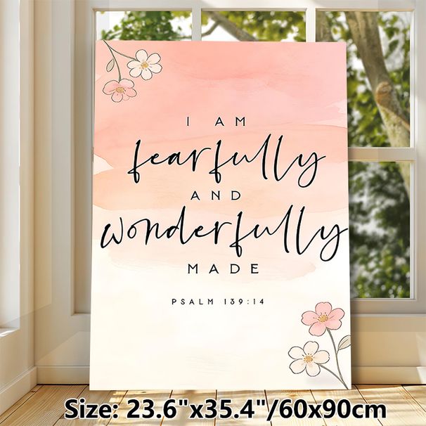 Bible Verse Psalm 139:14 Painting Poster, Soft Watercolor Style With Delicate Floral Accents Poster, Inspirational Religious Quote Decor For Bedroom_maomaolike.com