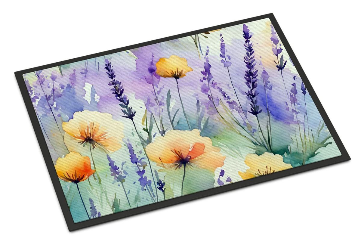 Lavender In Watercolor Doormat Front Door Mat Indoor Outdoor Rugs For Entryway, Non Slip Washable Low Pile, 24H X 36W_maomaolike.com