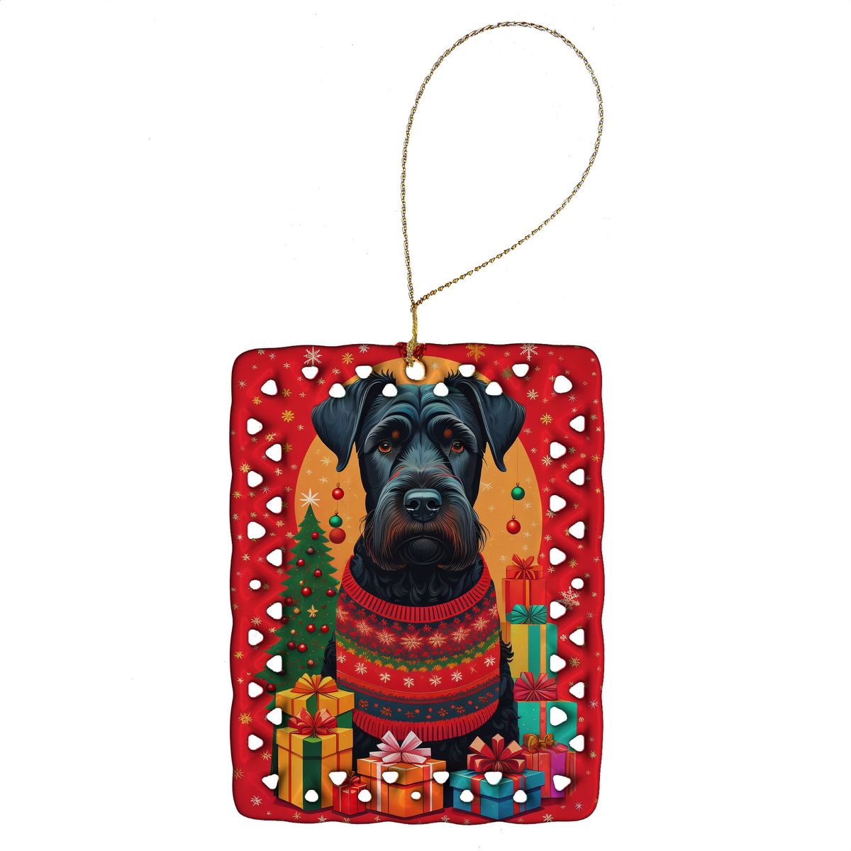Giant Schnauzer Holiday Christmas Porcelain Ornament Christmas Tree Hanging Decorations For Home Christmas Holiday, Rectangle, Gift, Multicolor_maomaolike.com