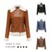 New Suede women's long-sleeved warm lapel jacket European and n commuter casual jacket_maomaolike.com