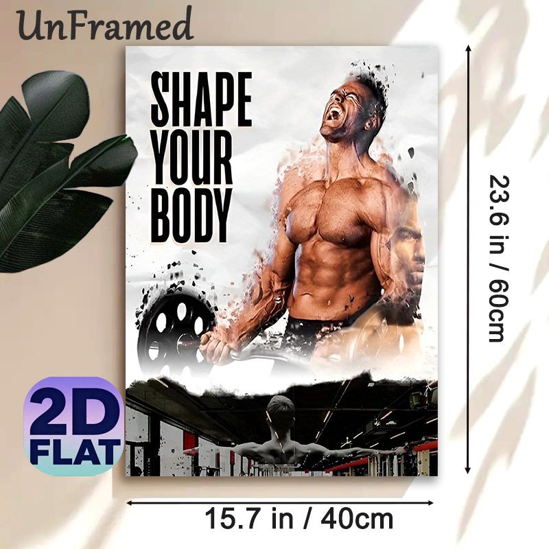 Fitness Motivational Painting Poster, Dynamic Muscular Figure & Gym Scene Poster, Inspiring "Shape Your Body" Design, Ideal For Gym And Home Workout_maomaolike.com