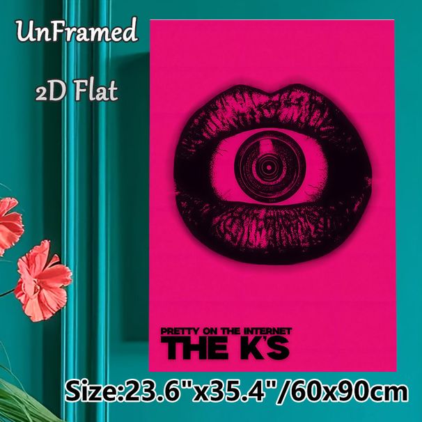 Surreal Eye-in-Lip Art Painting Poster, Bold Pink-toned Retro Graphic Poster, Unique Artistic Decor Piece, Suitable For Bedroom, Living Room And Music_maomaolike.com