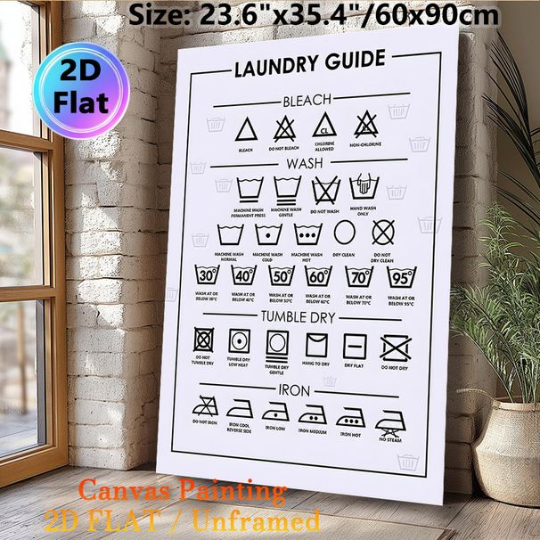 Laundry Guide Painting Poster, Minimalist Black-and-White Laundry Care Symbols Poster, Practical Laundry Care Reference, Ideal For Laundry Room And_maomaolike.com