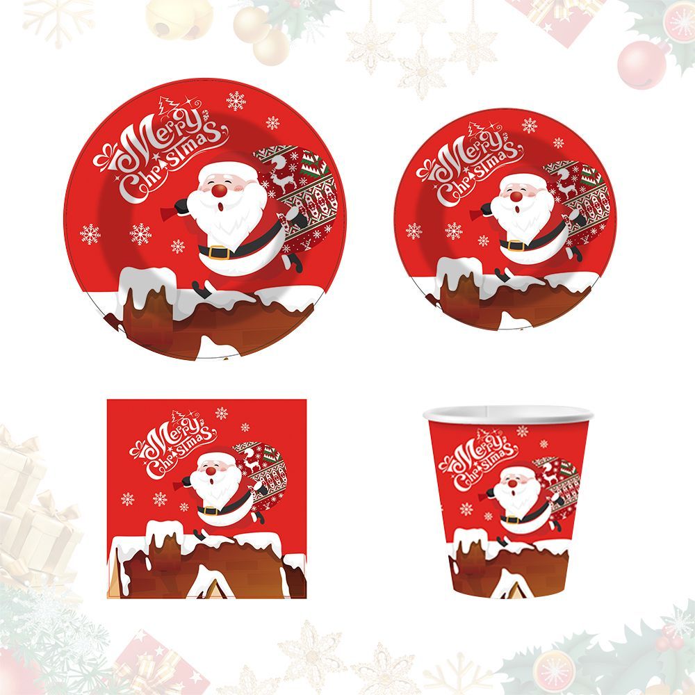 Christmas Party Supplies Paper Plates, 50pcs Table Decorations Christmas Disposable Dinnerware Set Includes Paper Plates Napkins Cup Serves 10 For Xmas Holiday Party Supplies_maomaolike.com
