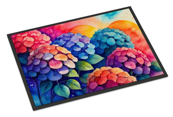 Hydrangeas In Color Doormat Front Door Mat Indoor Outdoor Rugs For Entryway, Non Slip Washable Low Pile, 24H X 36W_maomaolike.com