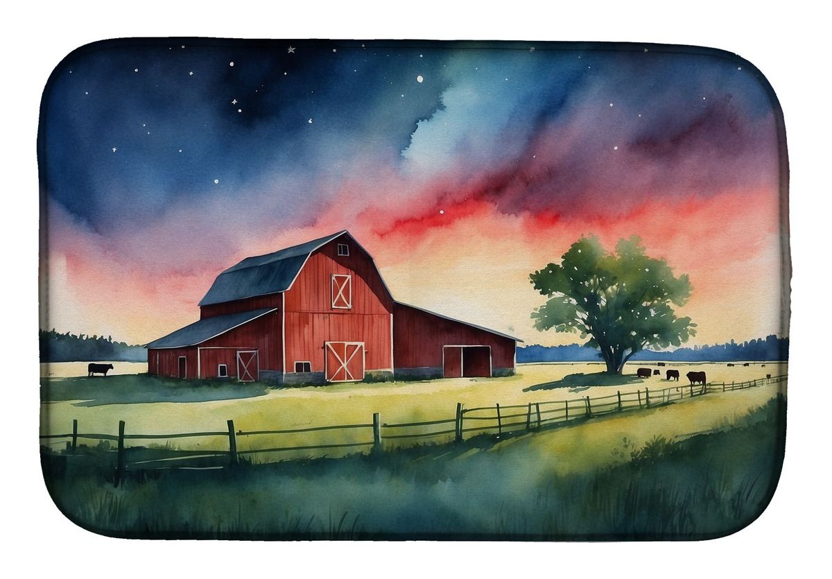 Barn At Twilight Dish Drying Mat Absorbent Dish Drying Mat Pad For Kitchen Counter Dish Drainer Mat For Countertop, 14 X 21", Multicolor_maomaolike.com