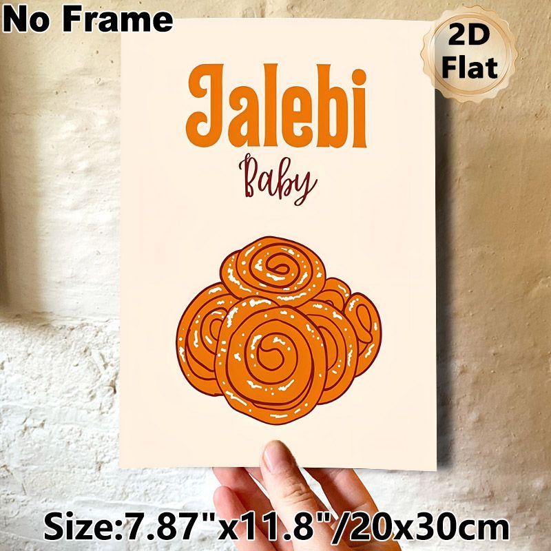Jalebi Themed Painting Poster, Warm-toned Cartoon-style Dessert Poster, Charming Sweet Treat Artwork Ideal For Kitchen, Dining Room_maomaolike.com