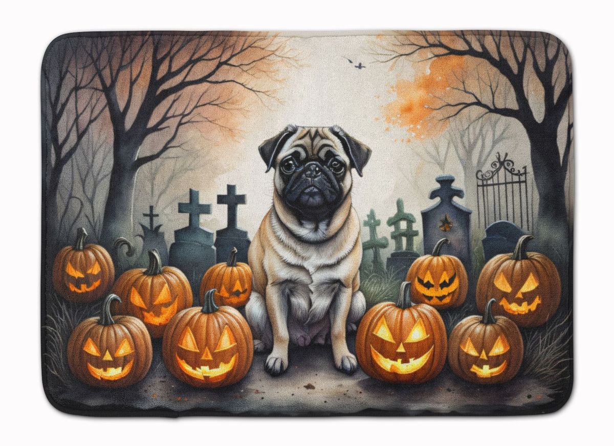 Fawn Pug Spooky Halloween Memory Foam Kitchen Mat Machine Washable Anti-Fatigue Mat Cushion Comfort Bath Mat Or Kitchen Rug_maomaolike.com