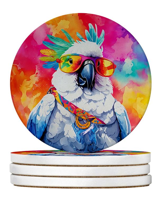 Hippie Animal Cockatoo Large Sandstone Coasters Pack Of 4 Absorbent Round Coasters Decor Gifts For Men Or Women, 4 In, Multicolor_maomaolike.com