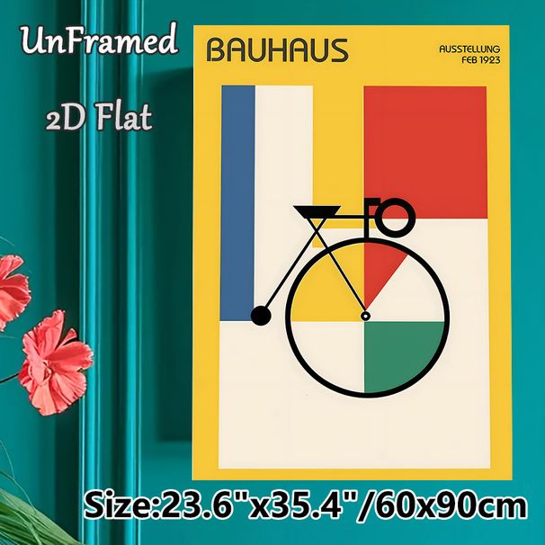 Bauhaus Style Abstract Bicycle Painting Poster, Minimalist Geometric Color-block Poster, Sleek Artistic Wall Decor Ideal For Living Room, Office_maomaolike.com