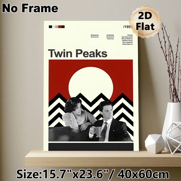 Twin Peaks Themed Painting Poster, Vintage Minimalist Monochrome Character & Geometric Pattern Poster, Retro TV Series Art Ideal For Living Room, Home_maomaolike.com