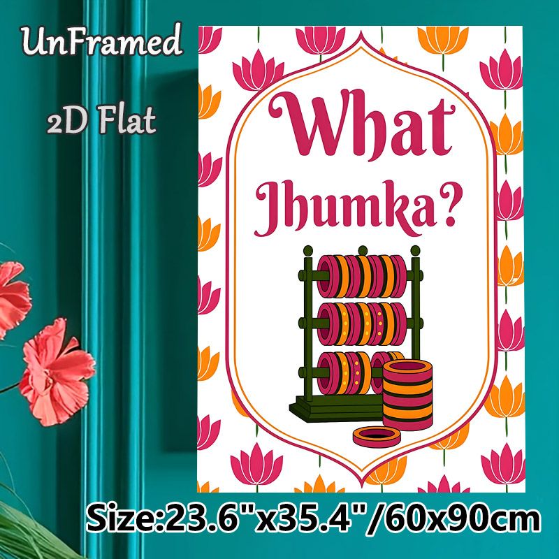 Indian Jhumka & Bangle Themed Painting Poster, Vibrant Ethnic Style Poster, Colorful Lotus Border With Bangle Rack Print, Cultural Decorative Piece_maomaolike.com