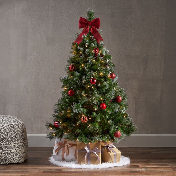 4.5 'Glitter Bristle Mixed Hinged Tree With Red Berry And Pine Cones And 200 CL,407 Tips_maomaolike.com