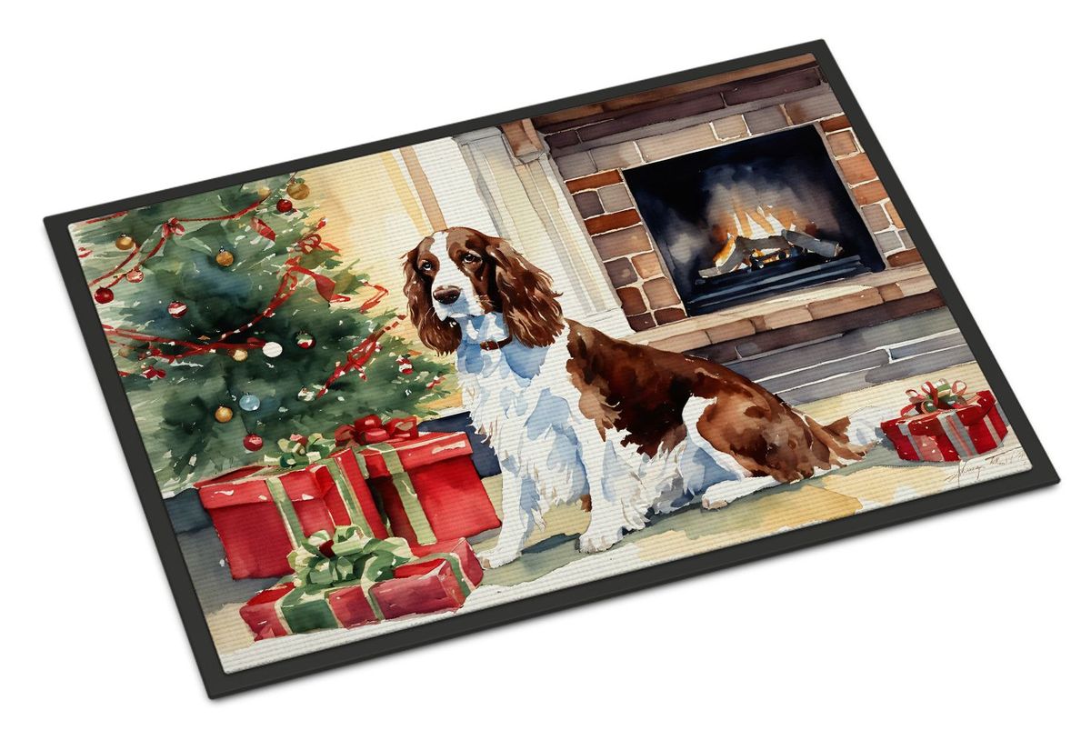 Welsh Springer Spaniel Cozy Christmas Doormat Front Door Mat Indoor Outdoor Rugs For Entryway, Non Slip Washable Low Pile, 24H X 36W_maomaolike.com