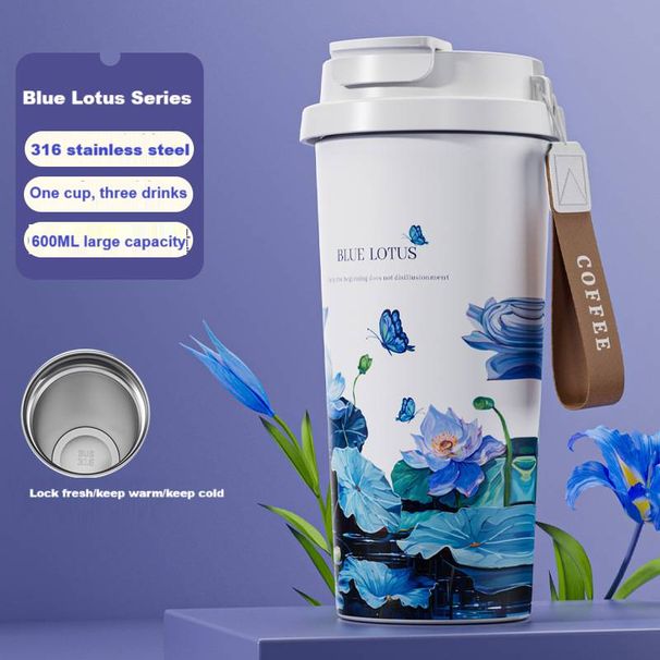 High Appearance Coffee Cup, Dual Drink 316 Insulated Cup With Drawstring, Straw Water Cup, Portable Stainless Steel Cup_maomaolike.com