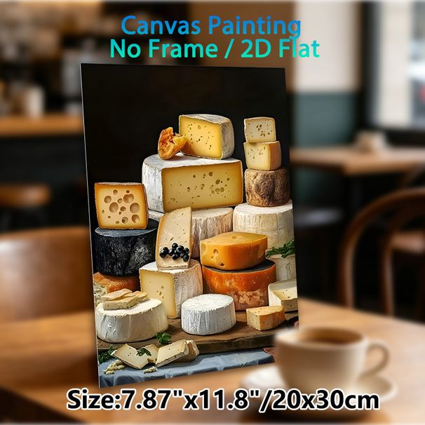 Cheese Assortment Painting Poster, Realistic Rich-toned Cheese Still Life Poster, Appealing Food-themed Decor Ideal For Kitchen And Dining Area_maomaolike.com