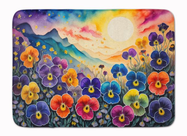Pansies In Color Memory Foam Kitchen Mat Machine Washable Anti-Fatigue Mat Cushion Comfort Bath Mat Or Kitchen Rug_maomaolike.com
