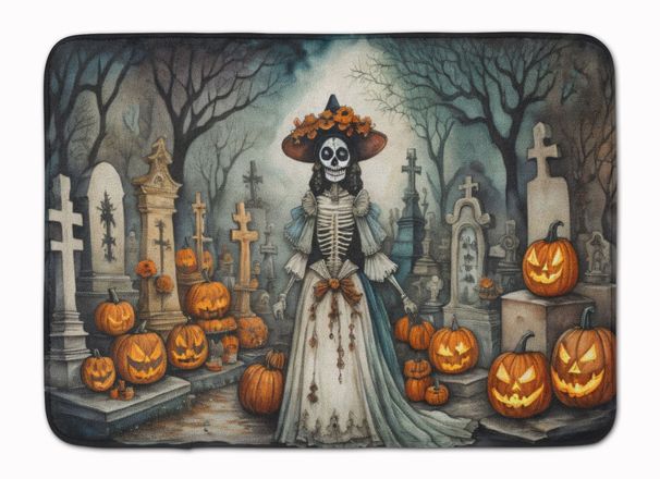 La Catrina Skeleton Spooky Halloween Memory Foam Kitchen Mat Machine Washable Anti-Fatigue Mat Cushion Comfort Bath Mat Or Kitchen Rug_maomaolike.com