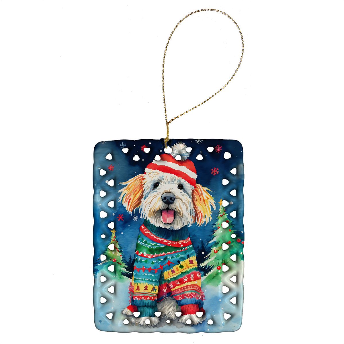 Komondor Christmas Porcelain Ornament Christmas Tree Hanging Decorations For Home Christmas Holiday, Rectangle, Gift, Multicolor_maomaolike.com