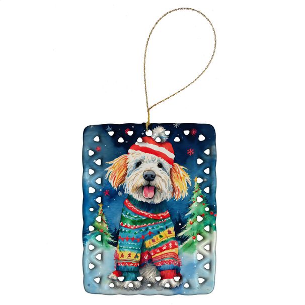 Komondor Christmas Porcelain Ornament Christmas Tree Hanging Decorations For Home Christmas Holiday, Rectangle, Gift, Multicolor_maomaolike.com