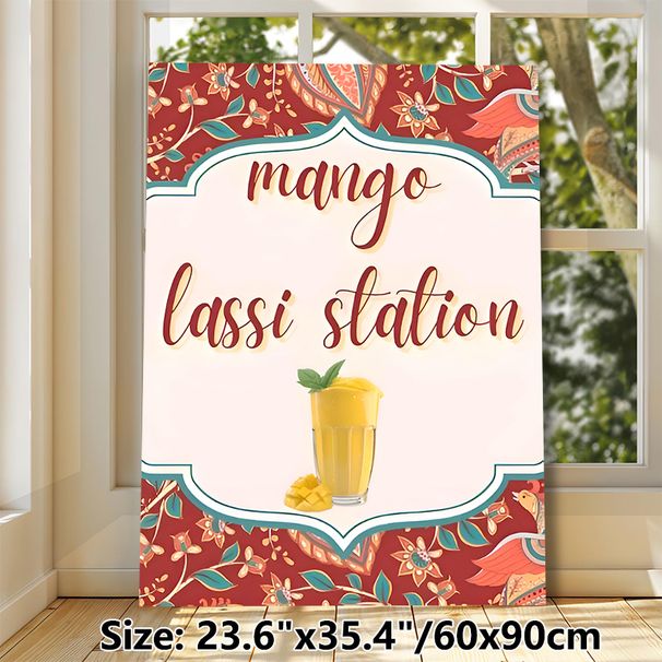 Mango Lassi Station Painting Poster, Rich Bohemian Floral Patterned Border Poster, Tropical Drink Themed Decor Suitable For Kitchen, Dining Area Or_maomaolike.com