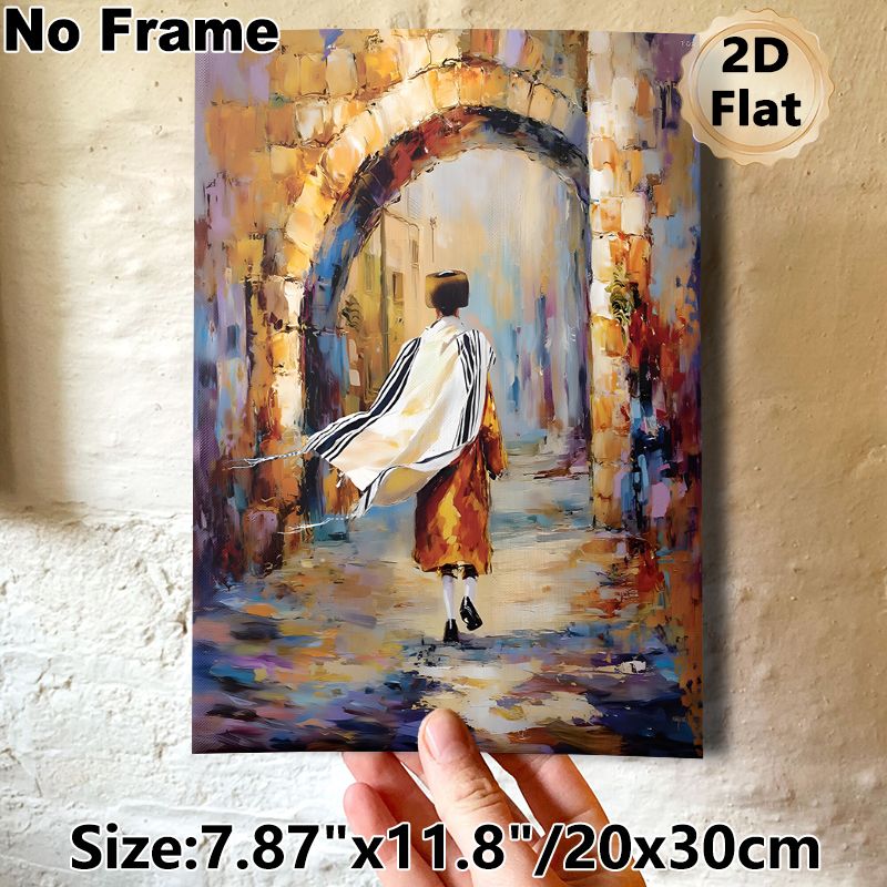 Traditional Robed Figure In Stone Arch Alley Painting Poster, Vibrant Impressionist Brushstroke Poster, Artistic Cultural Decor Ideal For Living Room_maomaolike.com