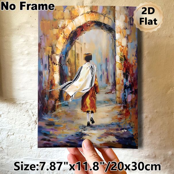 Traditional Robed Figure In Stone Arch Alley Painting Poster, Vibrant Impressionist Brushstroke Poster, Artistic Cultural Decor Ideal For Living Room_maomaolike.com