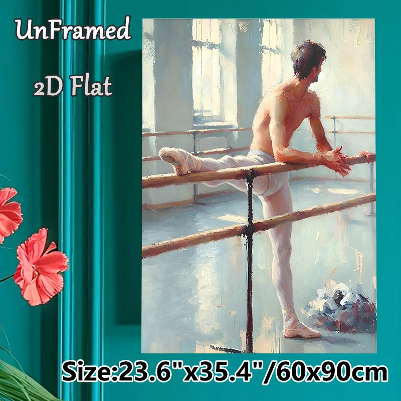 Male Ballet Dancer Painting Poster, Warm Impressionist-style Barre Stretching Scene Poster, Graceful Artistic Wall Decor Suitable For Dance Studio_maomaolike.com