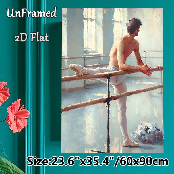Male Ballet Dancer Painting Poster, Warm Impressionist-style Barre Stretching Scene Poster, Graceful Artistic Wall Decor Suitable For Dance Studio_maomaolike.com